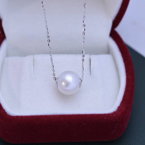 10-12mm Classic White Freshwater Pearl Floating Pendant Necklace - House Of Pearls