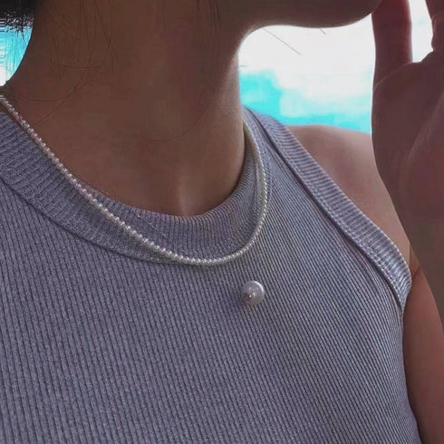 10-12mm Classic White Freshwater Pearl Floating Pendant Necklace - House Of Pearls