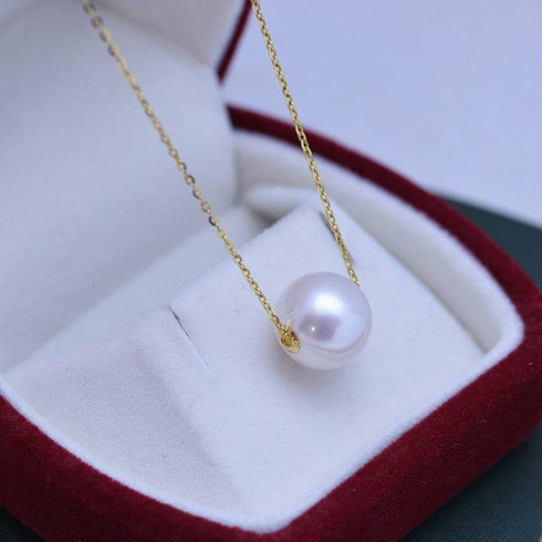 10-12mm Classic White Freshwater Pearl Floating Pendant Necklace - House Of Pearls