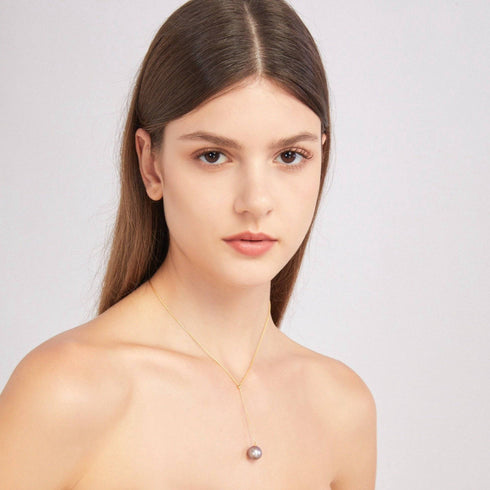 12-13mm Purple Freshwater Pearl & Y Shape Necklace - House Of Pearls