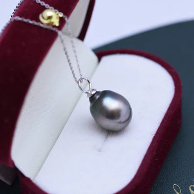9-11mm Tahitian South Sea Baroque Pearl Teardrop Pendant Silver Necklace - Ocean Gift