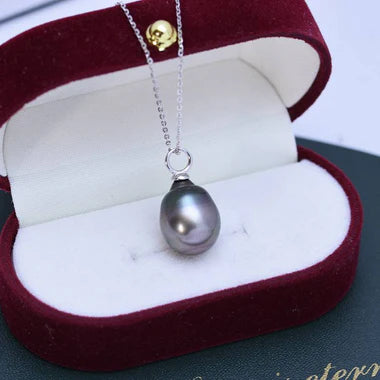 9-11mm Tahitian South Sea Baroque Pearl Teardrop Pendant Silver Necklace - Ocean Gift