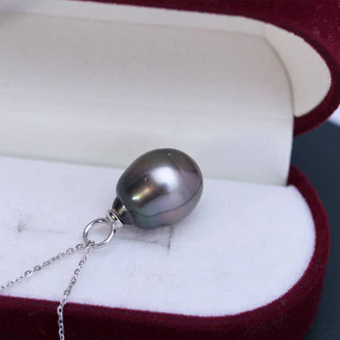 9-11mm Tahitian South Sea Baroque Pearl Teardrop Pendant Silver Necklace - Ocean Gift