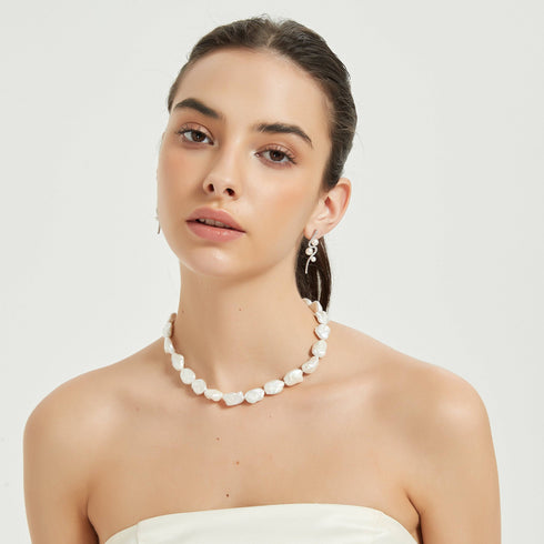 Flat Baroque Pearl Necklace with Heart-Shaped Silver Clasp - House Of Pearls