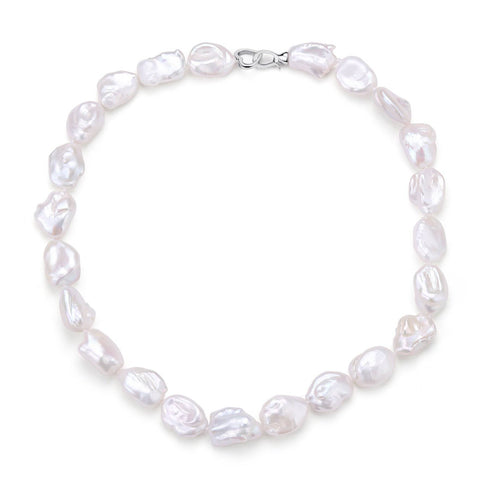 Flat Baroque Pearl Necklace with Heart-Shaped Silver Clasp - House Of Pearls