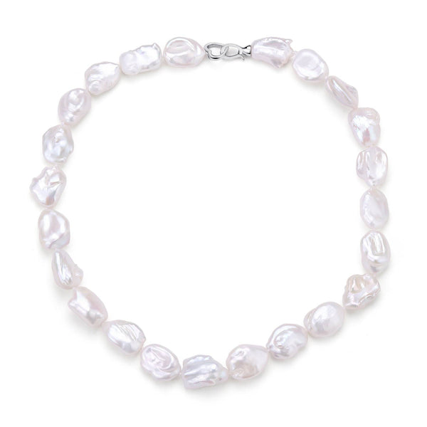 Flat Baroque Pearl Necklace with Heart-Shaped Silver Clasp - House Of Pearls