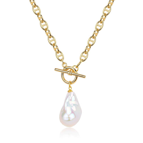 Bold Gold Chain Large Baroque Pearl Necklace