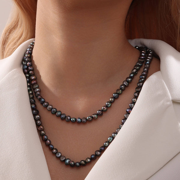 Peacock Color Large Baroque Long Strand Necklace - May-Lynn