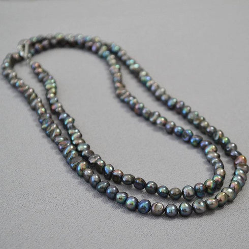 Peacock Color Large Baroque Long Strand Necklace - May-Lynn