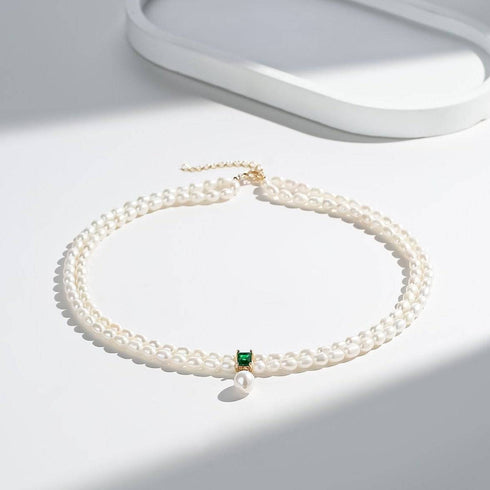 Green CZ Pearl Pendant Necklace
