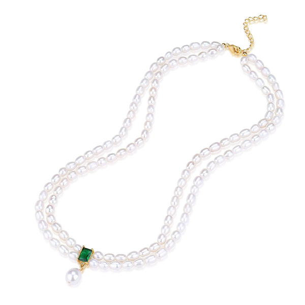 Green CZ Pearl Pendant Necklace