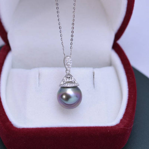 Tahitian Pearl & Grace Cubic Zirconia Pendant Necklace