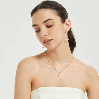 Grace Teardrop Pearl Necklace - Purple / White