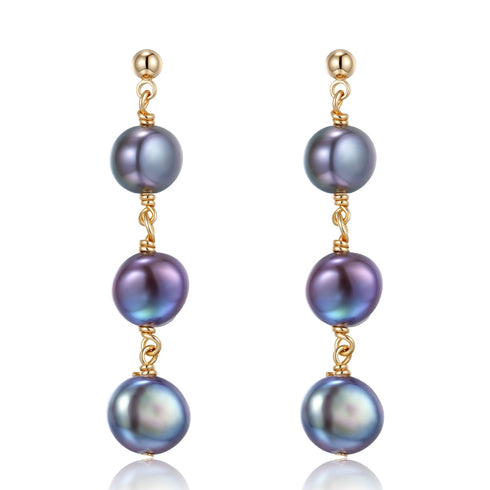 Peacock Blue Button Baroque Pearl Earrings