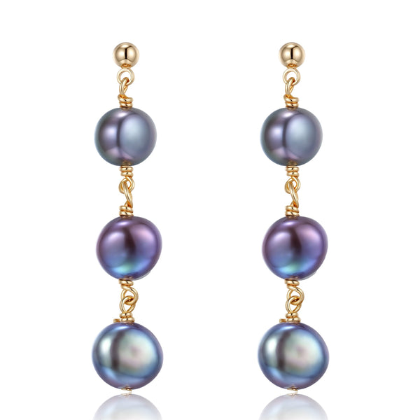 Peacock Blue Button Baroque Pearl Earrings