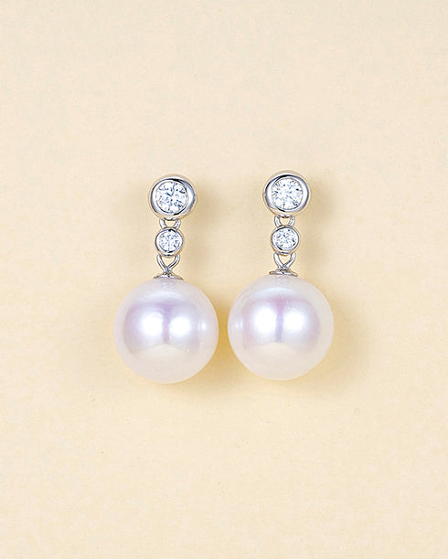 11-12mm Freshwater Pearl Zircon Drop Earrings