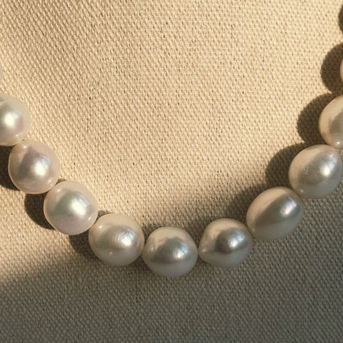 12-13mm White Bold Large Baroque Freshwater Pearl Necklace