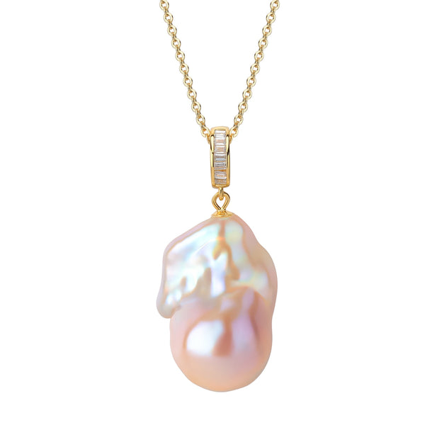 Large Pink Baroque Pearl Pendant Necklace - Bold Chic and Versatile Style