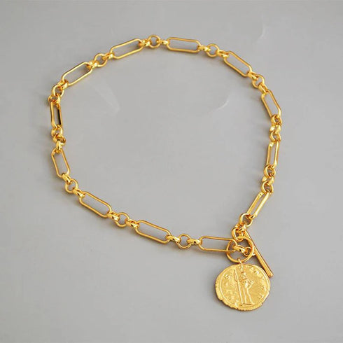 Baroque Pearl Gold Roman Arc Coin Necklace