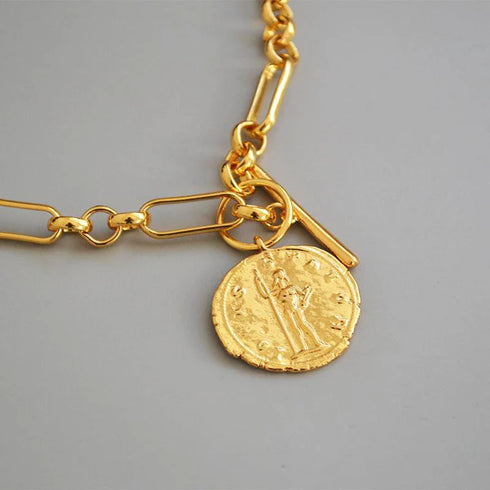 Baroque Pearl Gold Roman Arc Coin Necklace