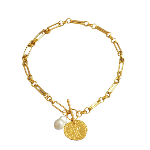 Baroque Pearl Gold Roman Arc Coin Necklace