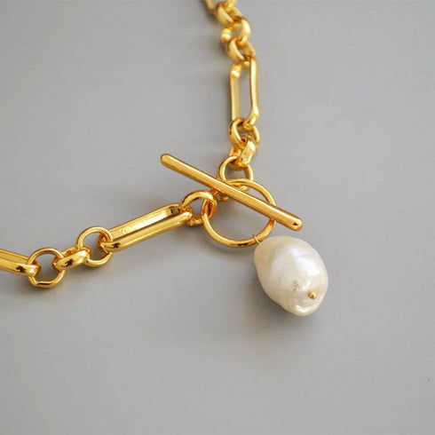 Baroque Pearl Gold Roman Arc Coin Necklace
