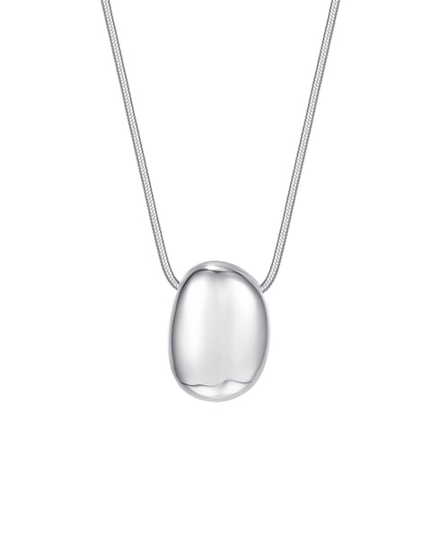 Minimal Oval Pendant Long Necklace - Solid Silver