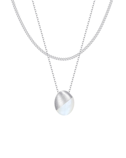 Oval Moonstone Layered Necklace - Sterling Silver