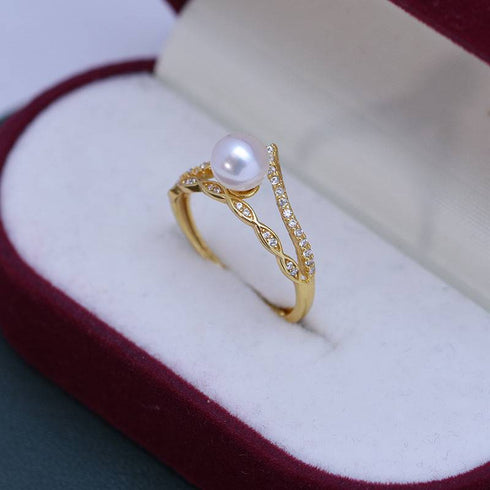 Crown Zirconia Pearl Ring - 18K Gold Vermeil / S925 Silver
