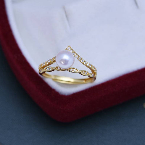Crown Zirconia Pearl Ring - 18K Gold Vermeil / S925 Silver