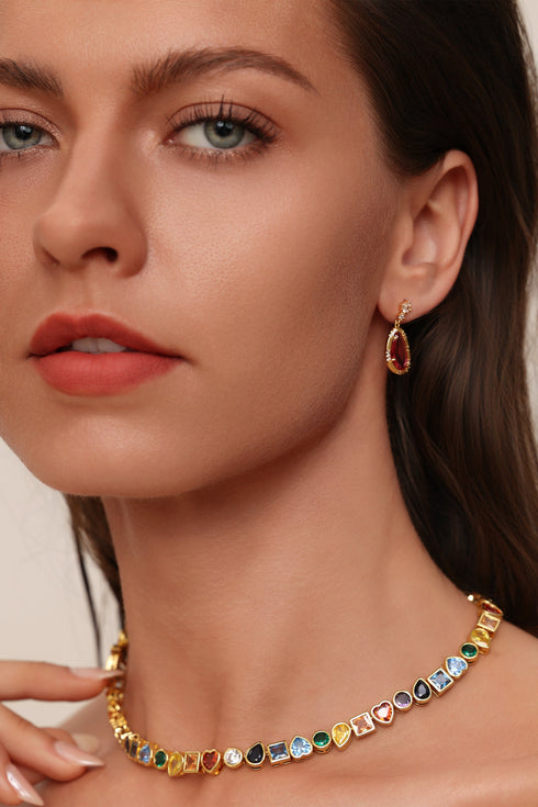 Rainbow Gemstone Choker Necklace - Gold Plated