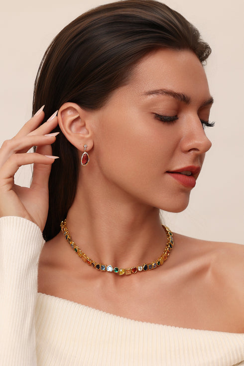 Rainbow Gemstone Choker Necklace - Gold Plated