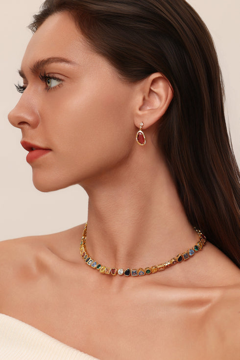 Rainbow Gemstone Choker Necklace - Gold Plated