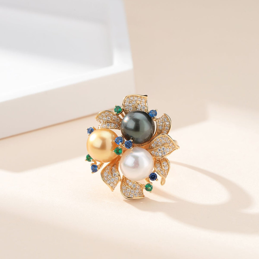 Three Color Pearl Floral Ring - Rings made with hand-selected pearls from House of Pearls