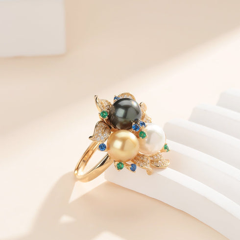 Three Color Pearl Floral Ring - Rings made with hand-selected pearls from House of Pearls