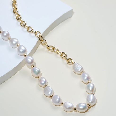 White Baroque Freshwater Pearl Chain Necklace - Necklaces made with hand-selected pearls from House of Pearls