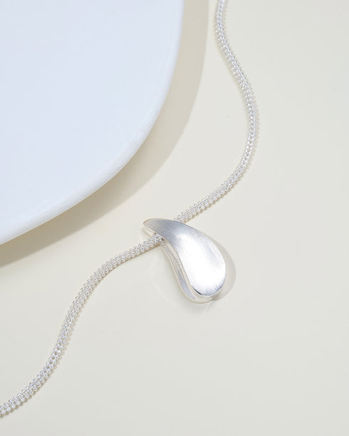 Wave Droplet Pendant Necklace - Sterling Silver